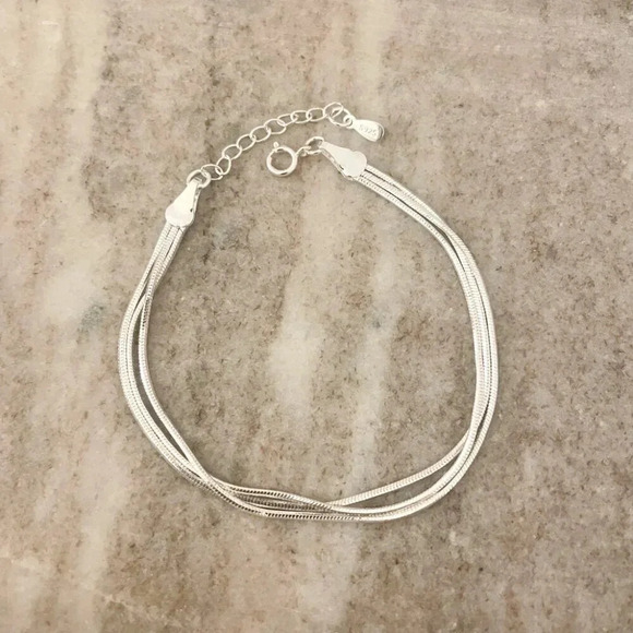 925 Sterling Silver Multi-Layer Triple Layer Bracelet Dainty Minimalist Chain - Picture 2 of 4